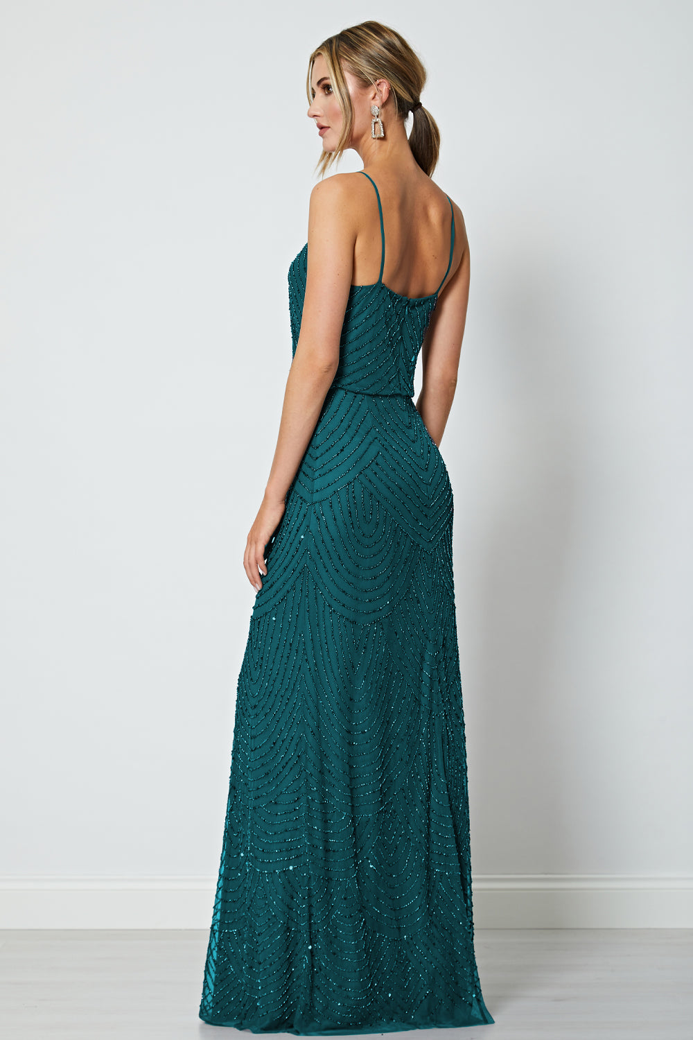 Embellished Sequin Stripe Cami Maxi Dress in Emerald Green ANGELEYE