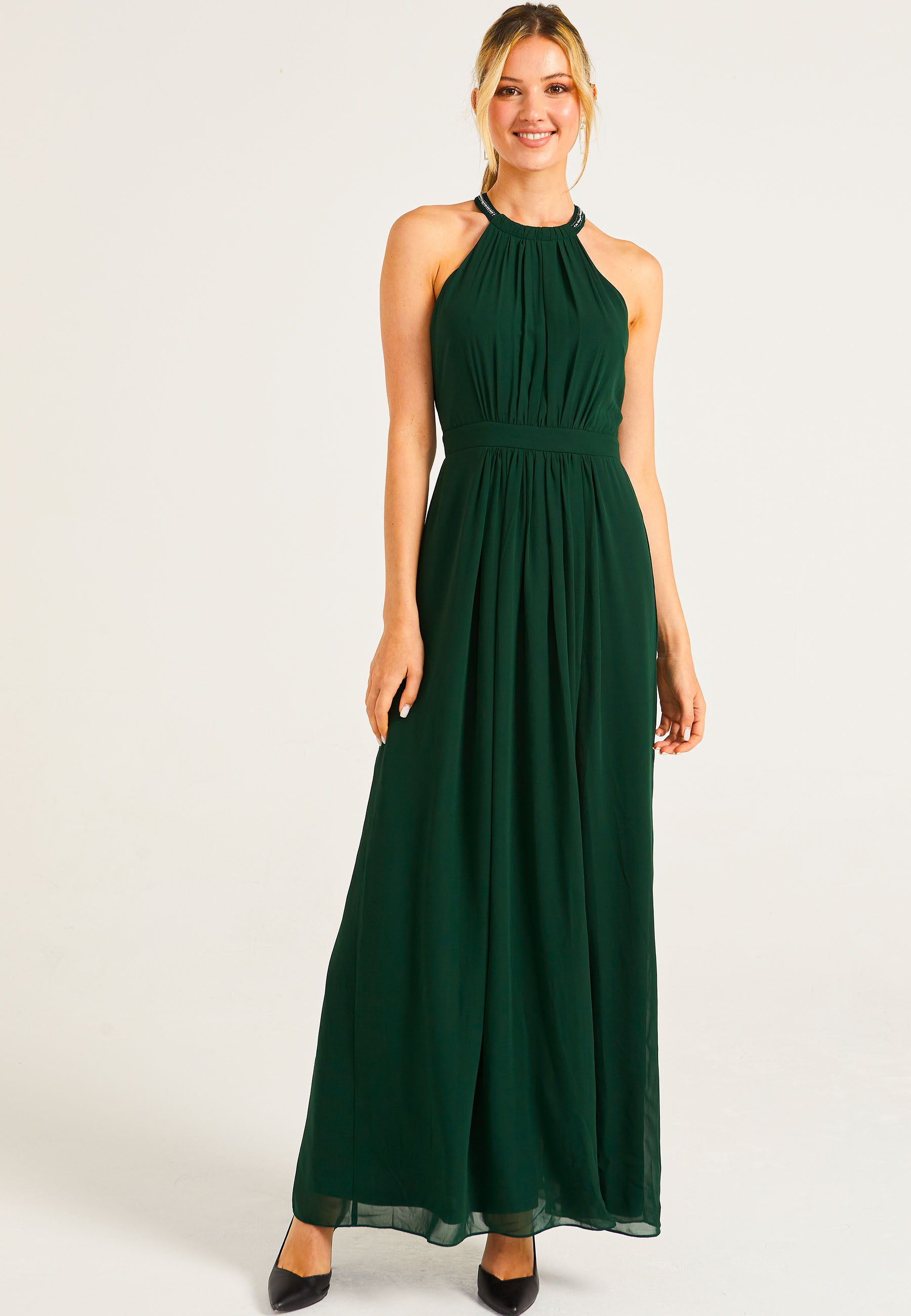 Beaded Halterneck Maxi Dress in Emerald Green | ANGELEYE Beaded Halterneck Maxi Dress in Emerald Green | ANGELEYE