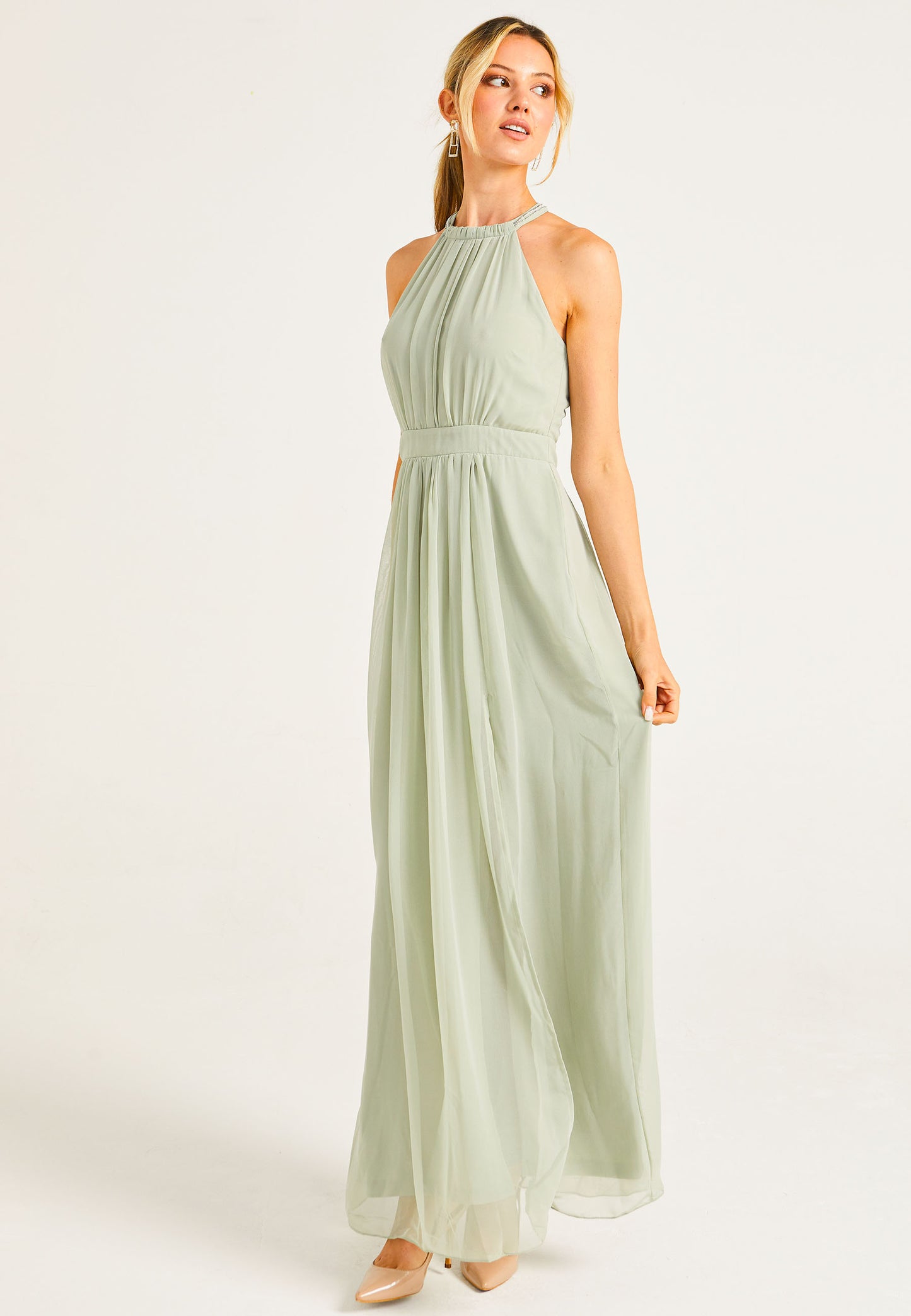 Beaded Halterneck Maxi Dress