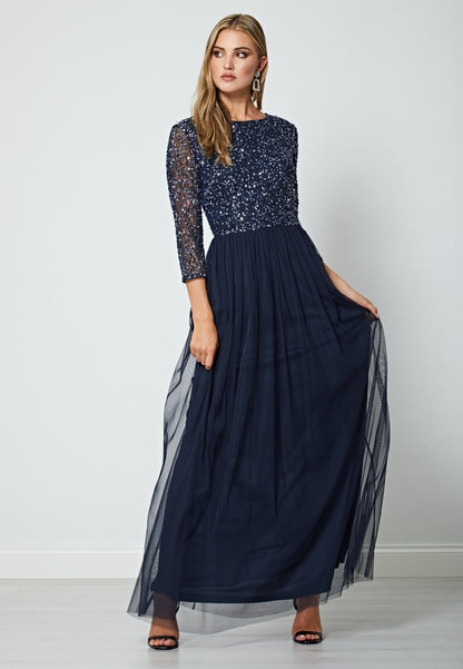 Embellished Sequin Long Sleeve Maxi Dress - ANGELEYE