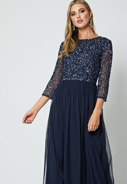 Embellished Sequin Long Sleeve Maxi Dress - ANGELEYE