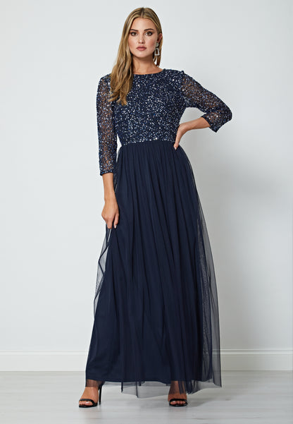 Embellished Sequin Long Sleeve Maxi Dress - ANGELEYE