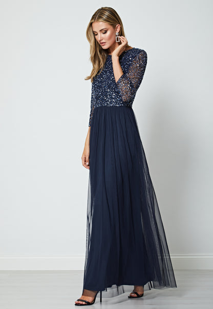 Embellished Sequin Long Sleeve Maxi Dress - ANGELEYE