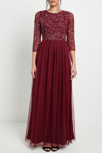 Embellished Sequin Long Sleeve Maxi Dress - ANGELEYE