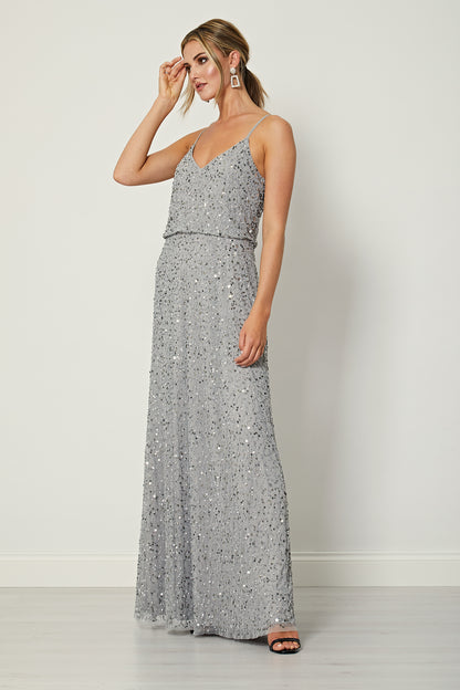 Cami Sequin Embellished Maxi Dress in Grey - ANGELEYE