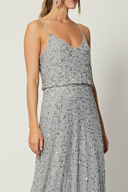 Cami Sequin Embellished Maxi Dress in Grey - ANGELEYE