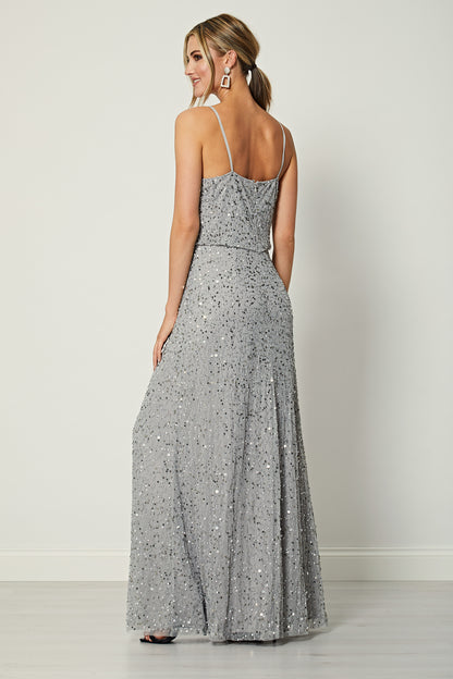 Cami Sequin Embellished Maxi Dress in Grey - ANGELEYE