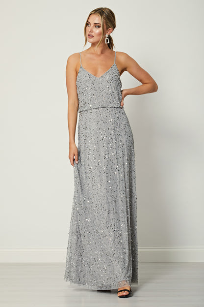 Cami Sequin Embellished Maxi Dress in Grey - ANGELEYE