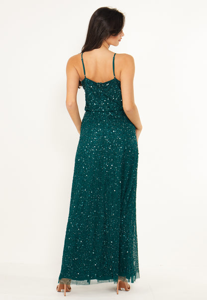 Scatter Embellished Sequin Maxi Dress in Emerald Green - ANGELEYE