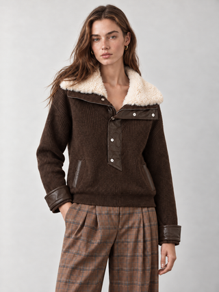 Brown Faux Fur Collar Jumper