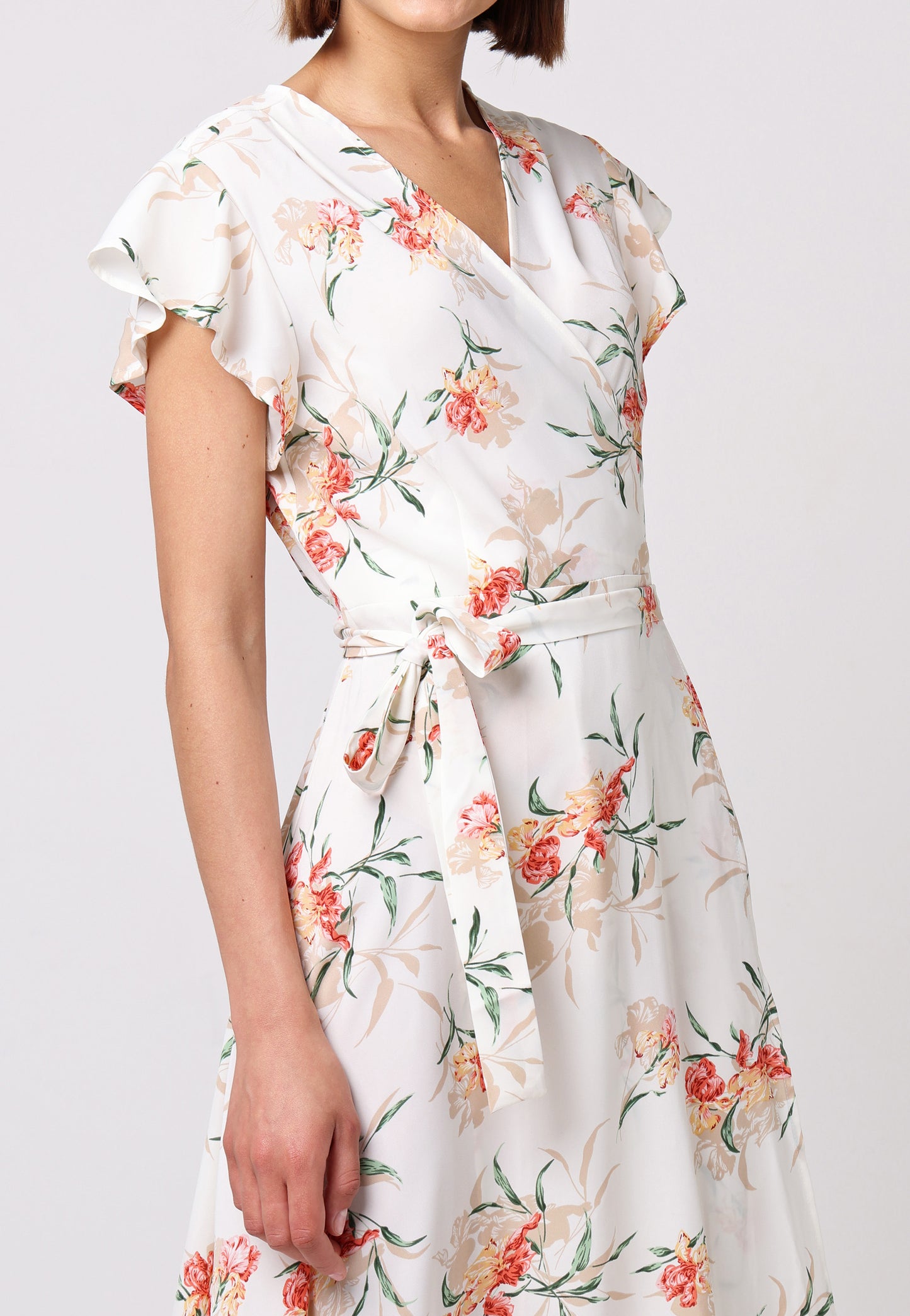 Wrap Maxi Dress with Cap Sleeve in White Floral