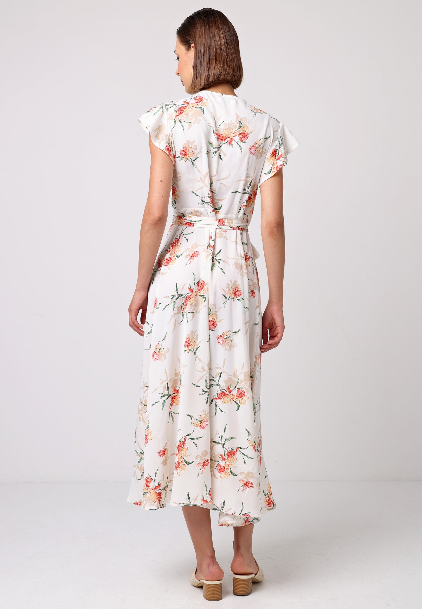 Wrap Maxi Dress with Cap Sleeve in White Floral