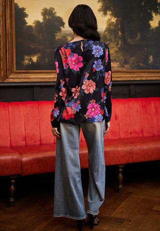 Floral satin black blouse