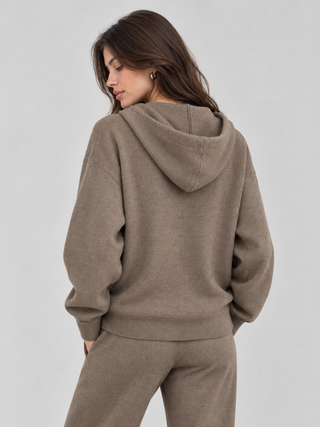 Drawstring Hooded Knitted Pullover Coffee