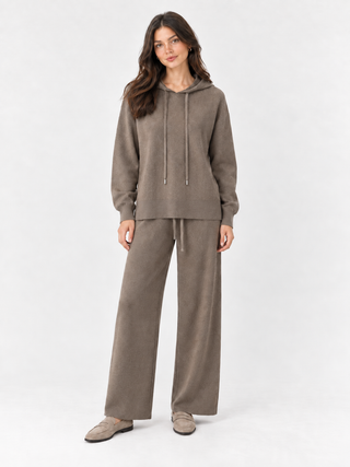 Drawstring Hooded Knitted Pullover Coffee