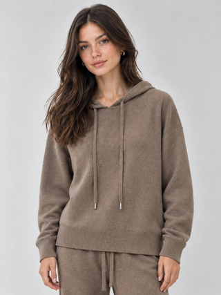 Drawstring Hooded Knitted Pullover Coffee