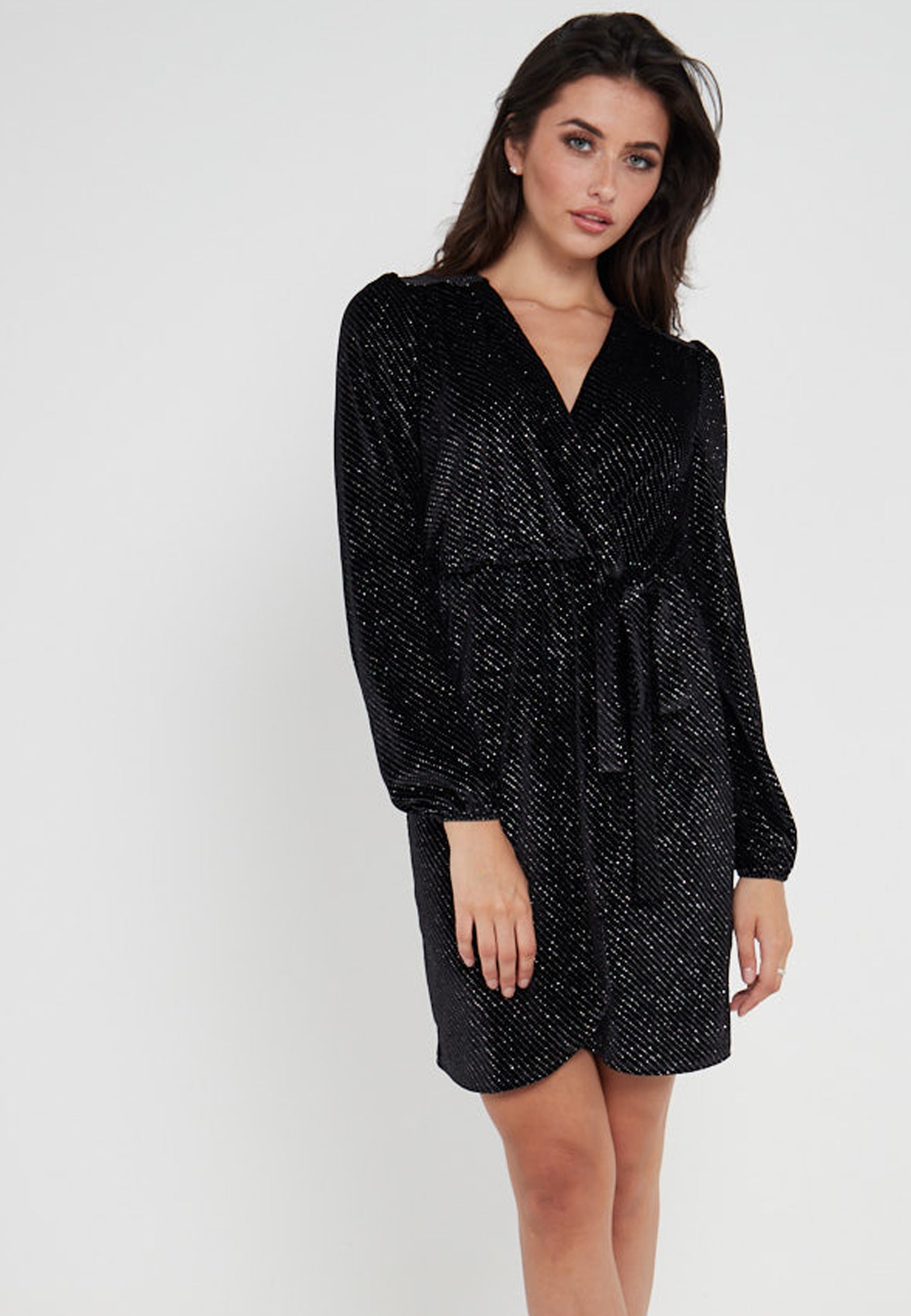 Velvet Wrap Mini Dress in Black