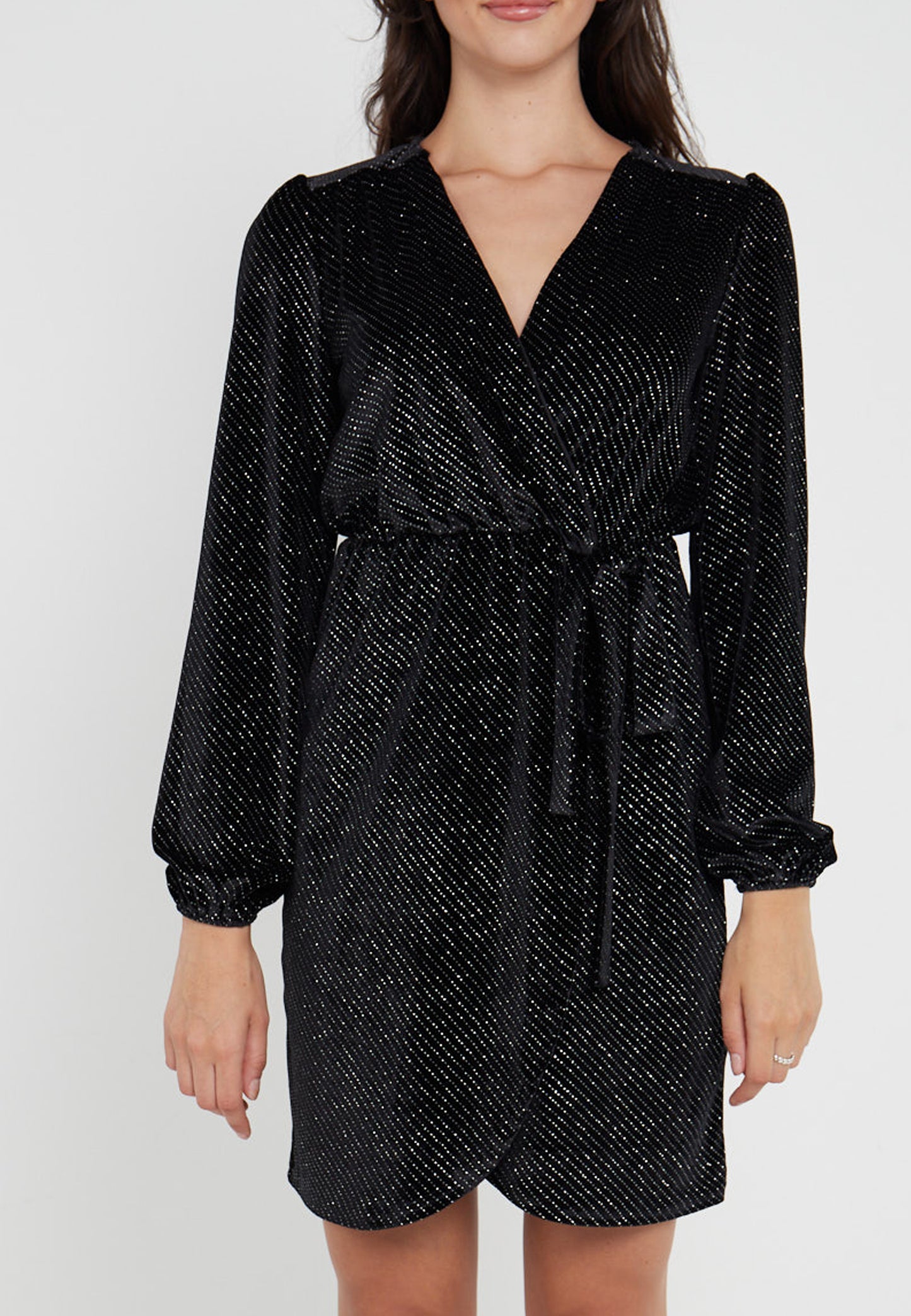 Velvet Wrap Mini Dress in Black