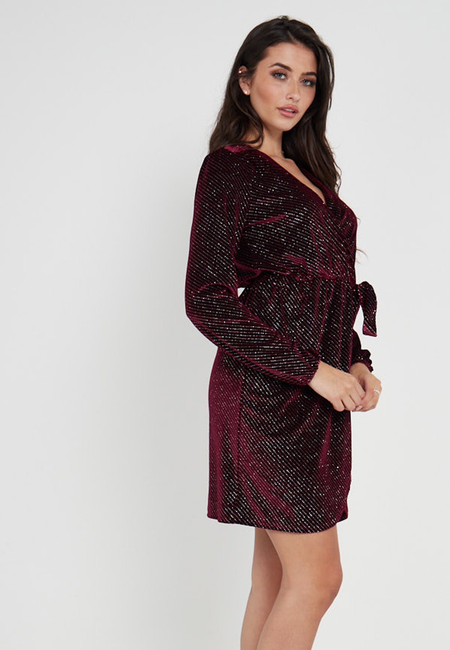 Velvet Wrap Mini Dress in Burgundy