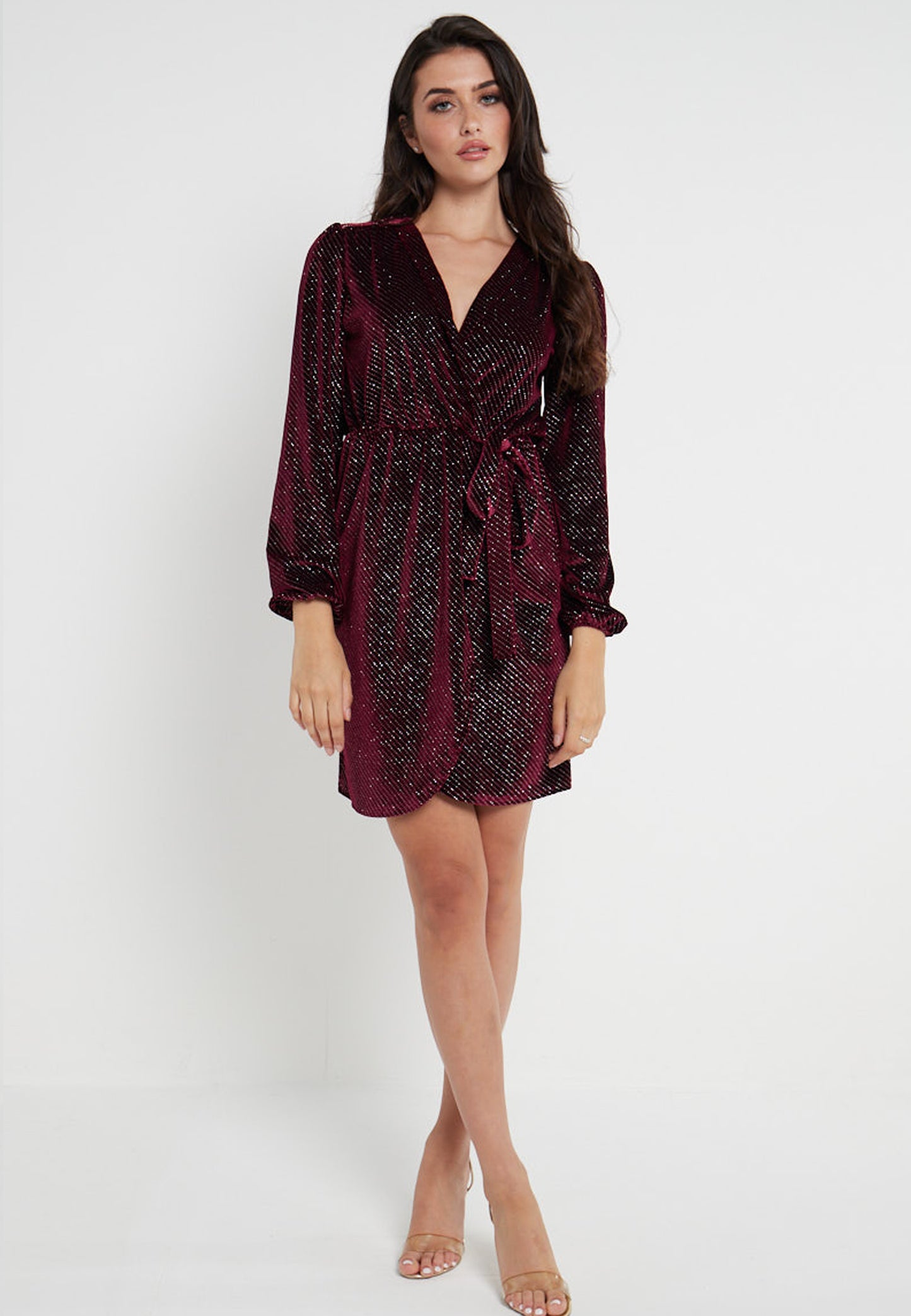 Velvet Wrap Mini Dress in Burgundy