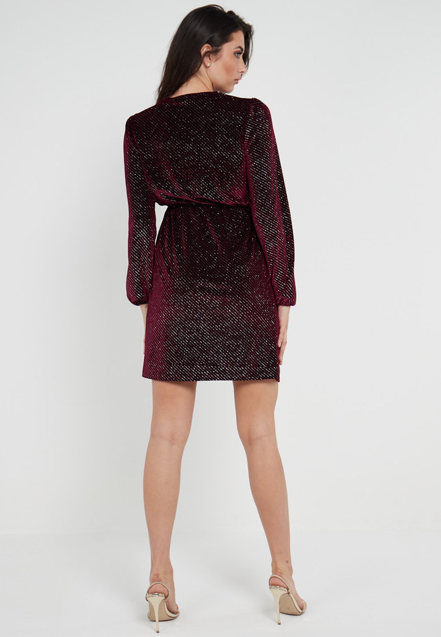 Velvet Wrap Mini Dress in Burgundy