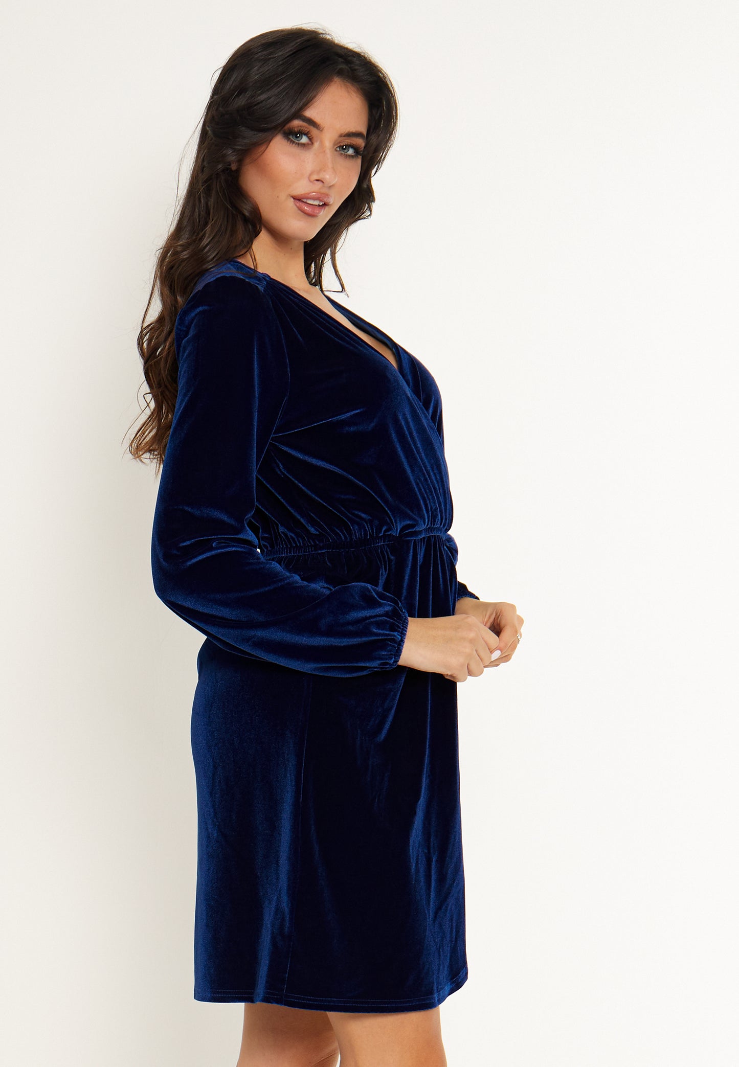 Velvet Wrap Mini Dress in Blue