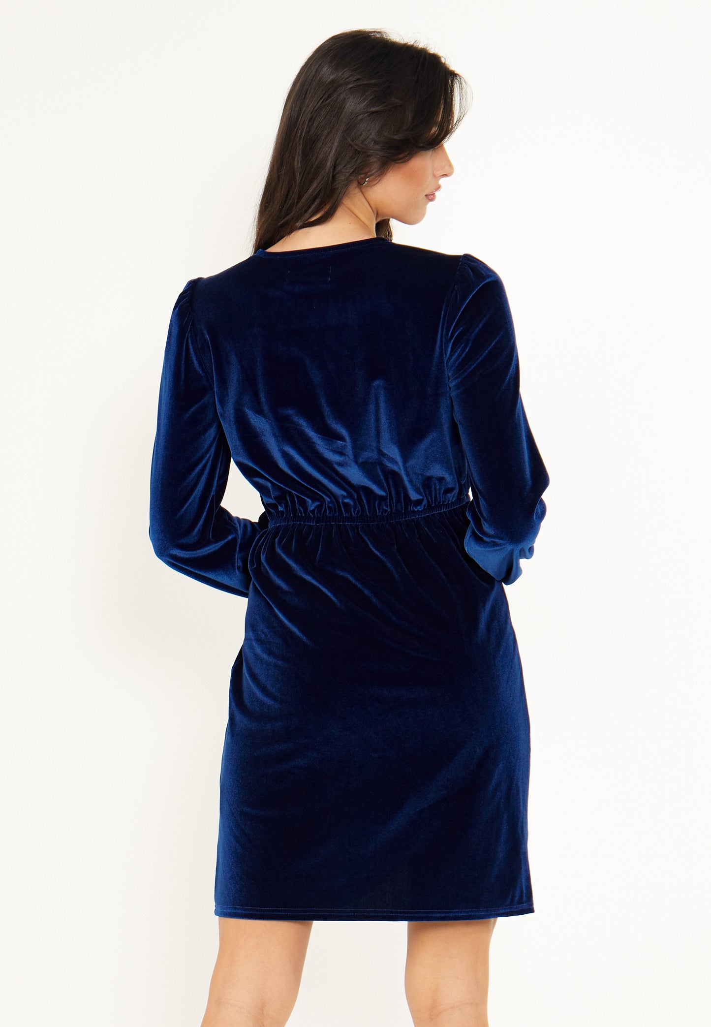 Velvet Wrap Mini Dress in Blue