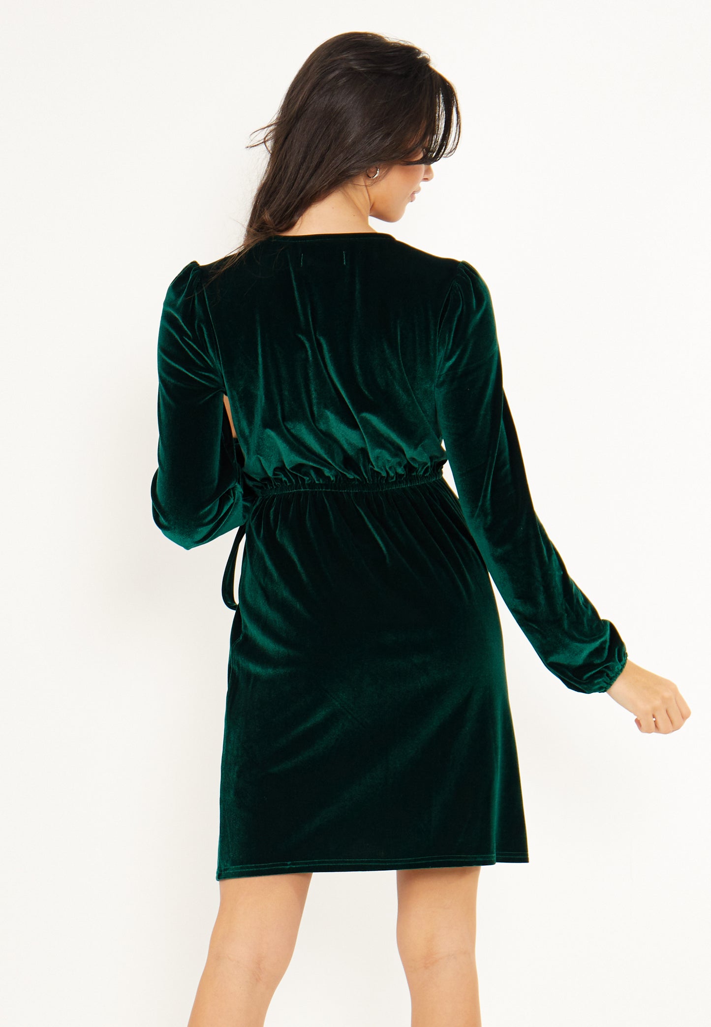 Velvet Wrap Mini Dress in Green