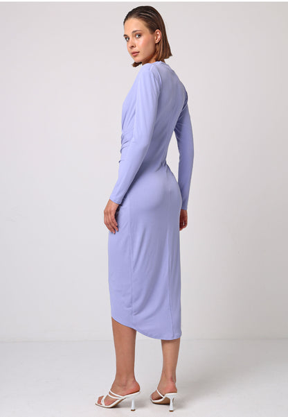 Bodycon Wrap Midi Dress With Long Sleeves In Lilac - ANGELEYE