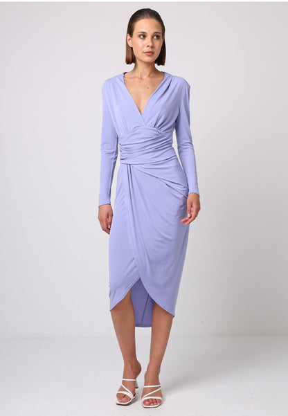 Bodycon Wrap Midi Dress With Long Sleeves In Lilac - ANGELEYE