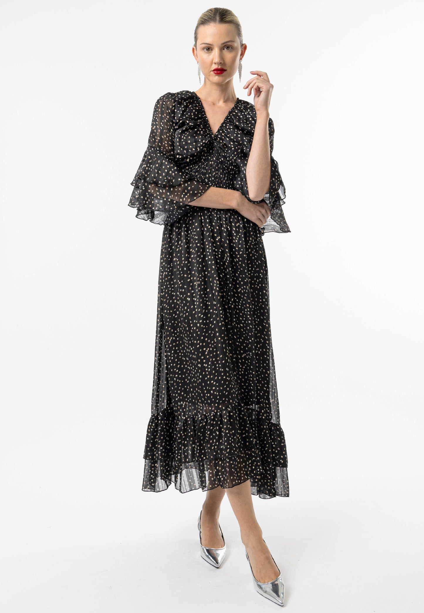 Maxi Chiffon Dress With Ruffled Hem