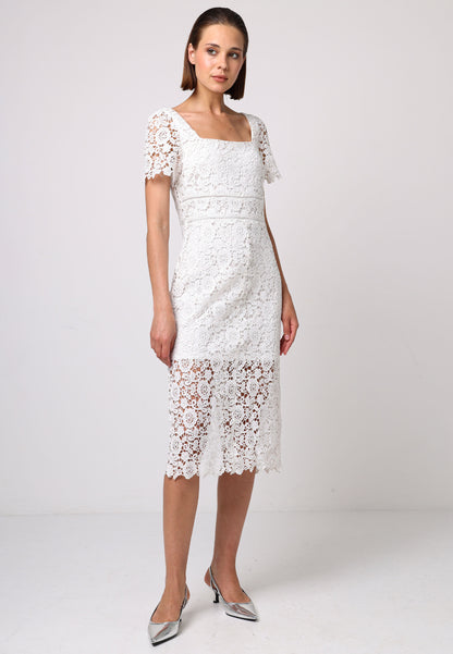 Bodycon White Lace Dress - ANGELEYE