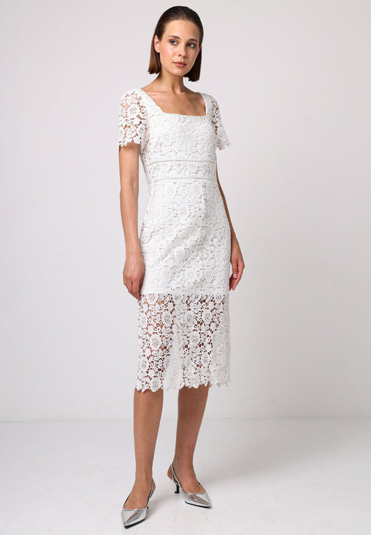 Bodycon White Lace Dress - ANGELEYE