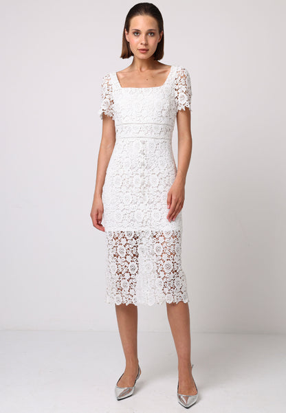 Bodycon White Lace Dress - ANGELEYE