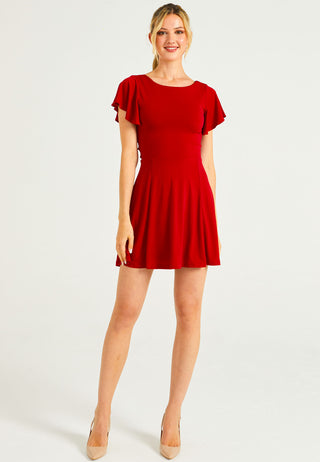 Reversible Flutter Sleeve Mini Dress in Red