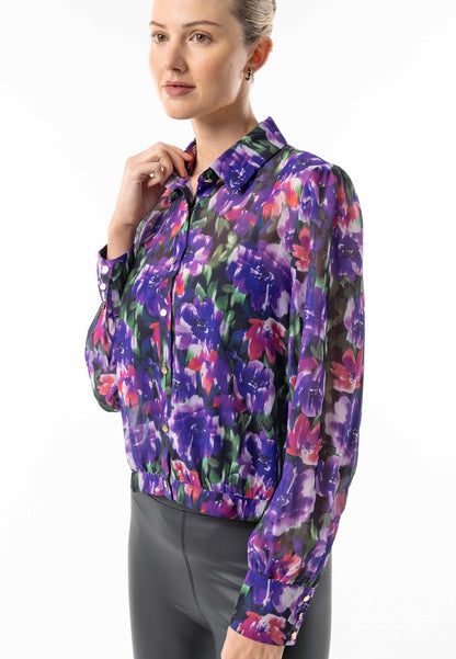 Semi Sheer Collar Blouse in Purple Floral Print - ANGELEYE