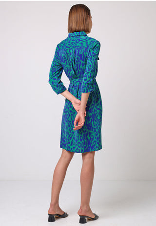 Midi Shirt Dress With Zip In Green Blue Animal Print - ANGELEYE