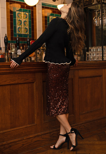 Sequin Midi Skirt in Brown - ANGELEYE