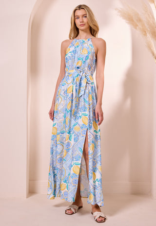 Blue Halterneck Maxi Dress with Lemons