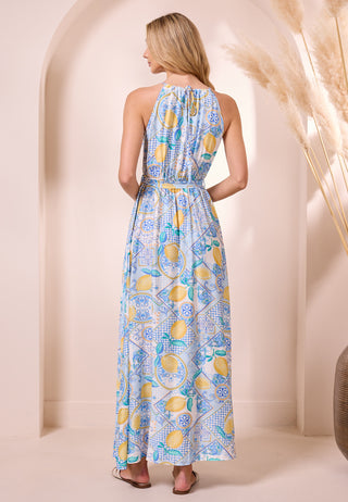 Blue Halterneck Maxi Dress with Lemons