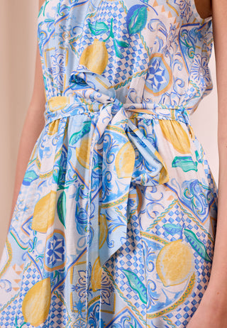 Blue Halterneck Maxi Dress with Lemons