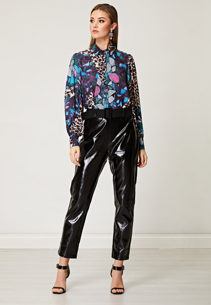 Printed Sleeve Blouse with Wide Cuffs and Gold Buttons - ANGELEYE