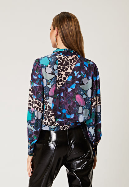 Printed Sleeve Blouse with Wide Cuffs and Gold Buttons - ANGELEYE