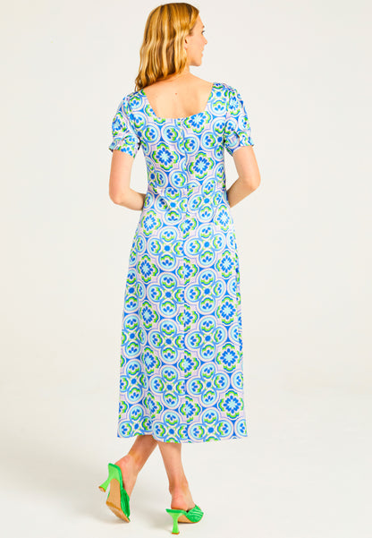 Short Sleeve Midi Tea Dress in Geometic Print - ANGELEYE