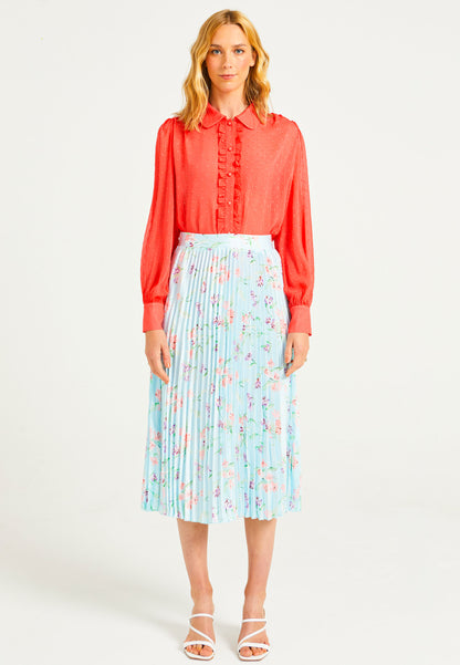 Coral Chiffon Blouse With Frill Details - ANGELEYE