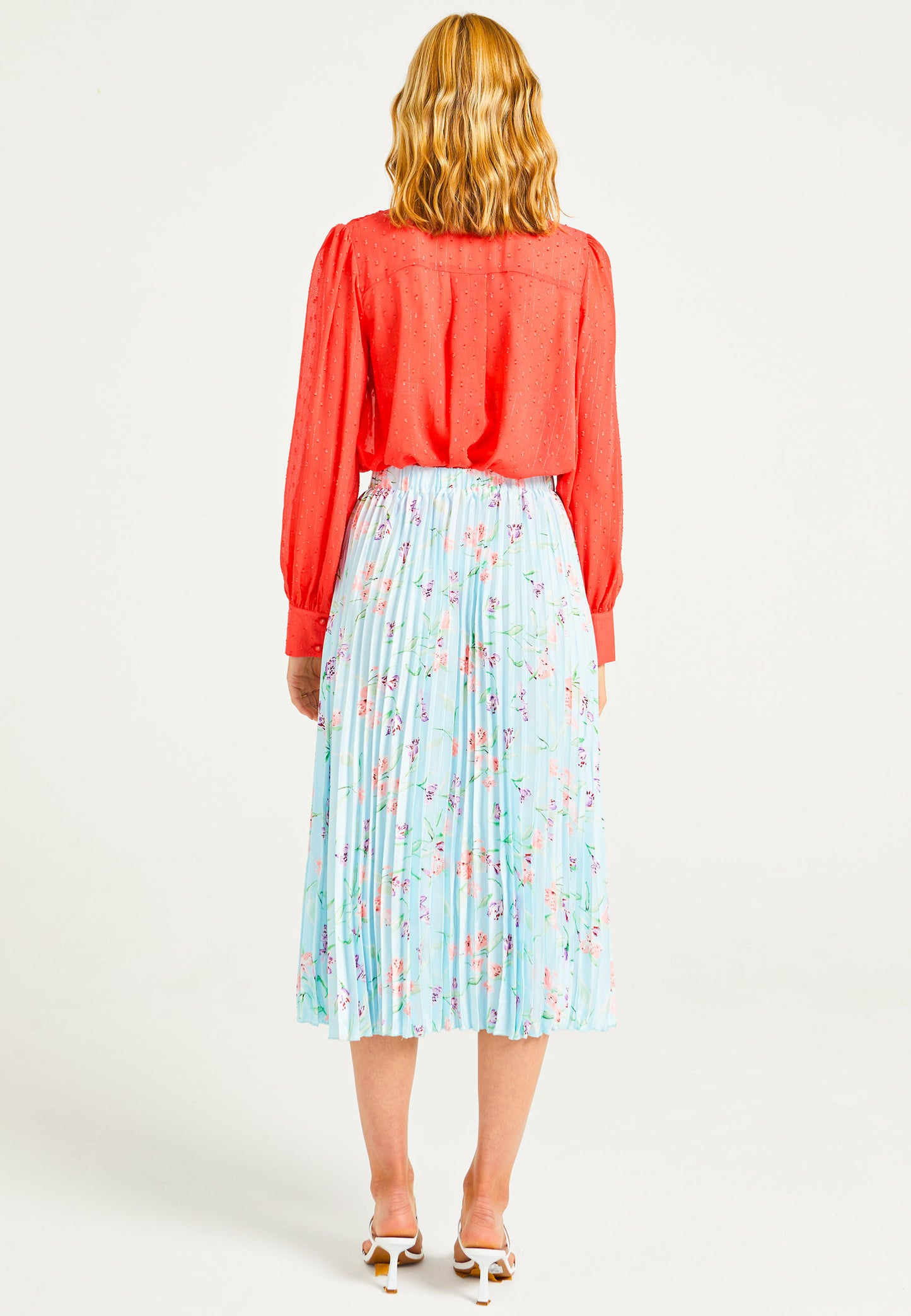 Coral Chiffon Blouse With Frill Details - ANGELEYE