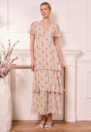 Ditsy Floral Cream Tiered Maxi Dress