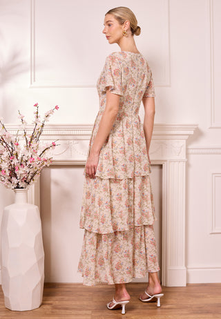 Ditsy Floral Cream Tiered Maxi Dress