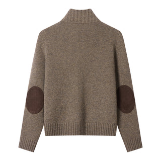 Brown Wool Cashmere Cardigan With Suede Panels