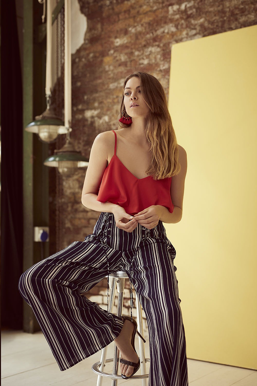 navy striped trousers